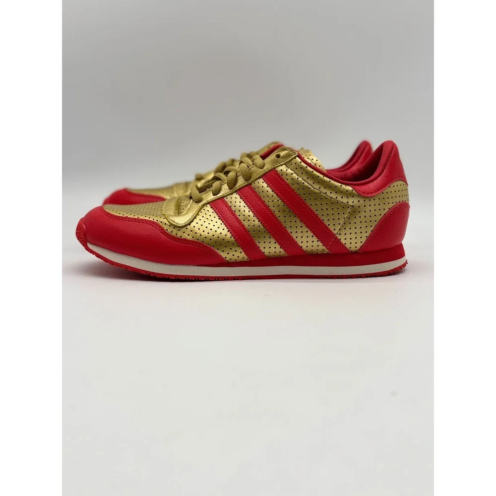 Adidas Metallic Gold Red Perforated Leather Low Top Sneakers Mens 11 SHW 675001